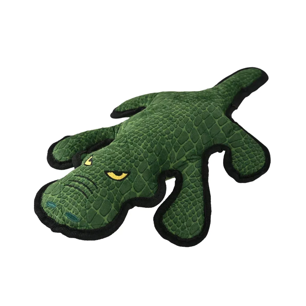 Durable squeaky crocodile dog chew toy – green plush animal shape pet toy wholesale by PETBW