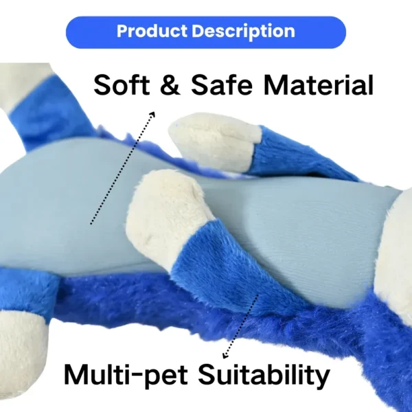 fc7b3a590f04a0c9332d9edb205fa18a Close-up of soft plush fabric and squeaker details on dog-shaped to