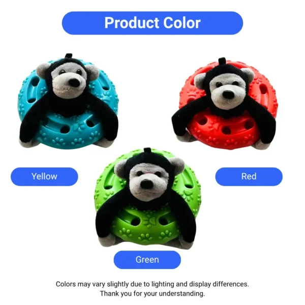 10001 Dog playing with floating gorilla TPR toy in water during summer