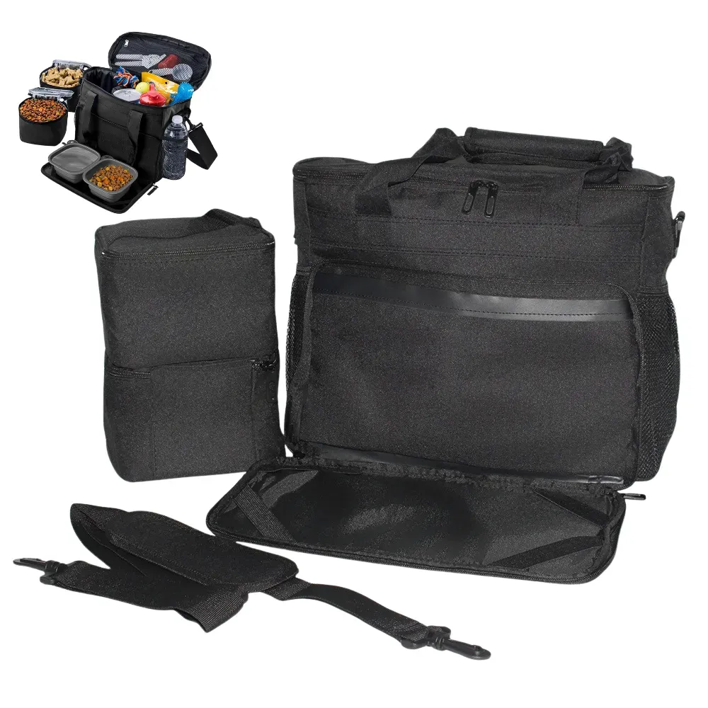 Wholesale pet travel bag with food storage containers for dogs and cats