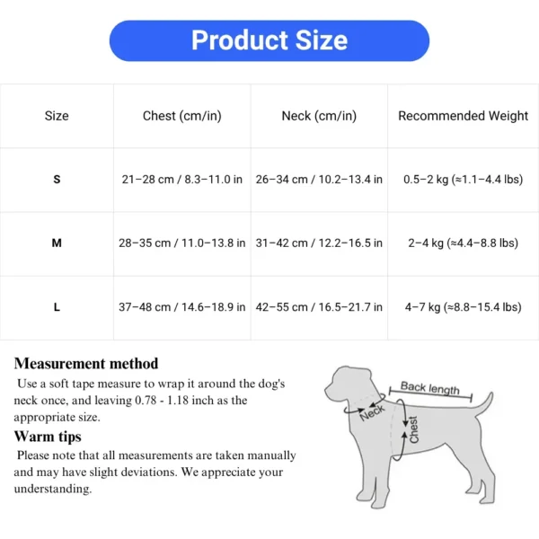 10003 Size chart and measurement guide for small dog and cat harness.