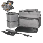 10003 Grey pet travel bag with food containers for dogs and cats