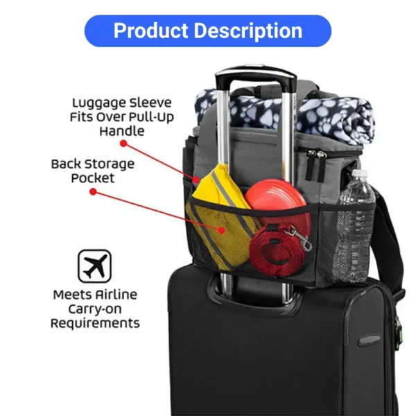 10005 Dog travel storage bag used outdoors with pet food and accessories