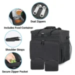 10007 Close-up of pet travel bag compartments and zippers for organized storage