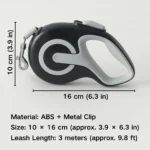 10001 9.8 ft retractable dog leash length and handle size diagram