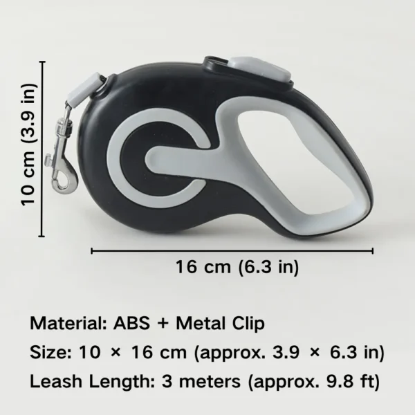 10001 9.8 ft retractable dog leash length and handle size diagram