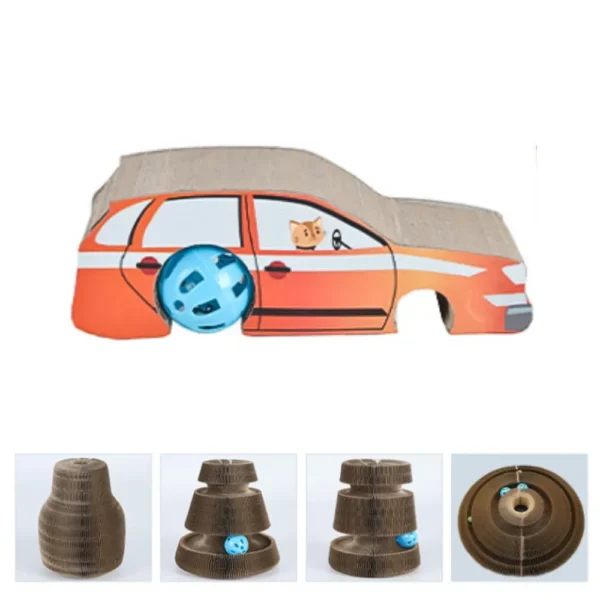 10001 corrugated cardboard cat scratcher with ball car shape