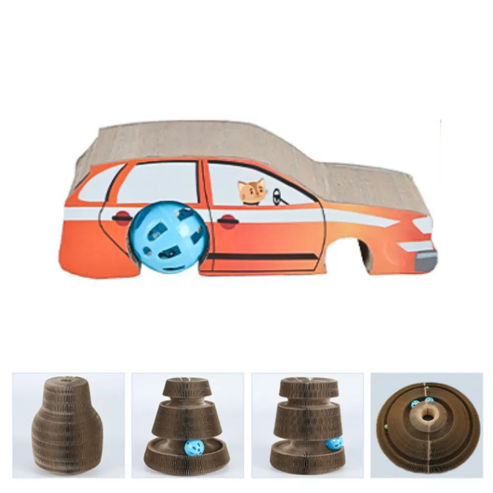 corrugated cardboard cat scratcher with ball car shape