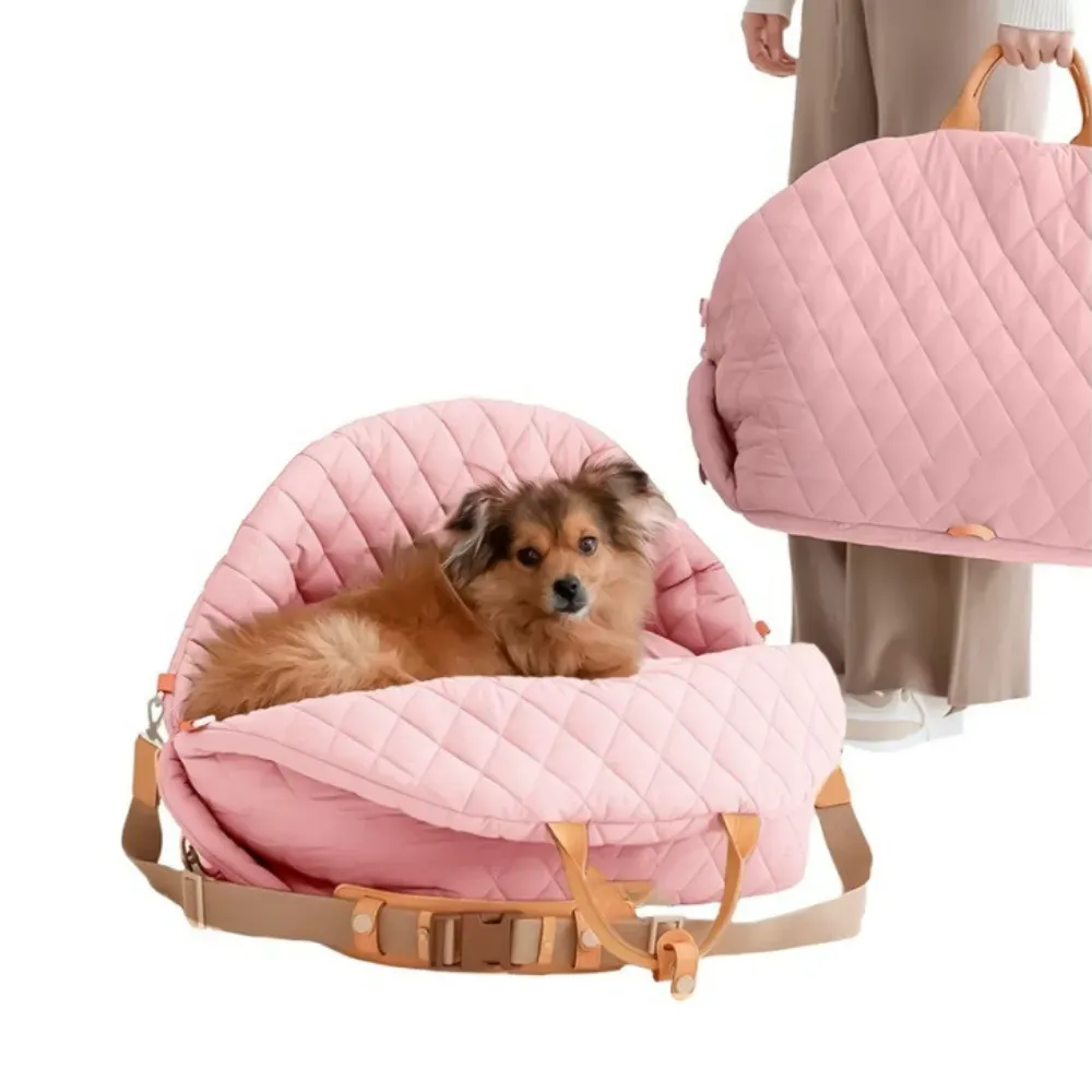 3-in-1 quilted pet carrier bag dog car seat booster and portable pet bed for small dogs and cats pink