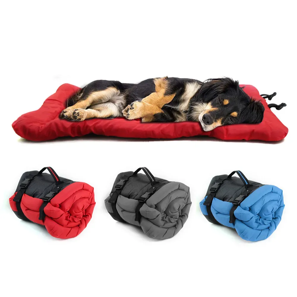 Portable foldable dog bed with sleeping dog – lightweight travel dog sleeping mat for small and medium dogs