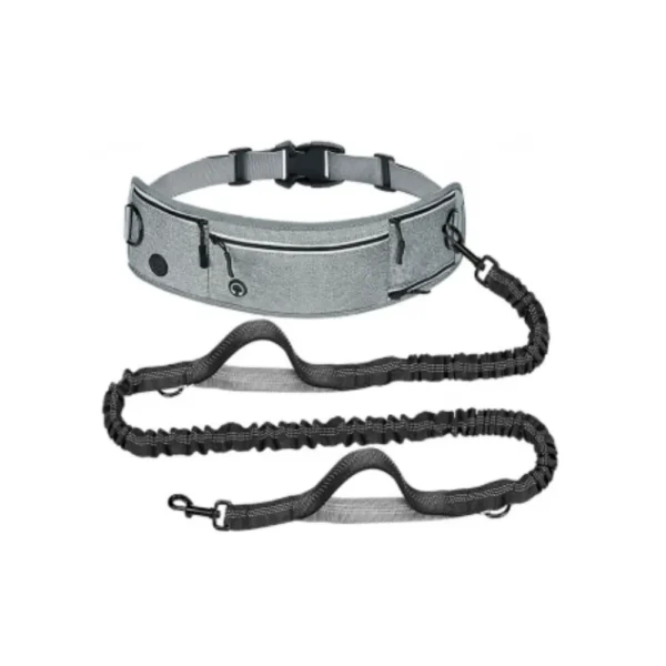 10002 hands free retractable dog leash with running waist belt grey color