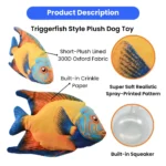 interactive plush dog toy with built-in squeaker fish shape