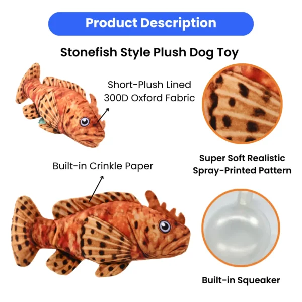 10003 close-up of stonefish plush dog toy stitching and textured fabric