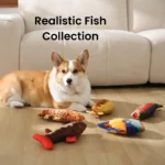 10005 realistic fish plush dog toys displayed on pet store shelf