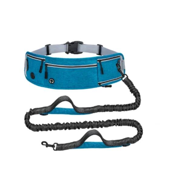 10005 hands free retractable dog leash with running waist belt blue color
