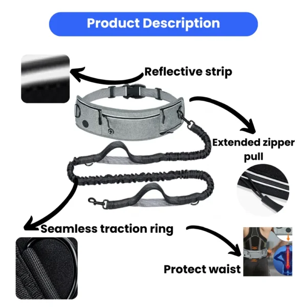 10007 shock absorbing bungee dog leash detail with durable clip and retractable design