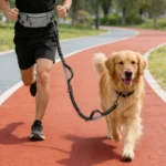 10009 hands free running dog leash with waist belt and elastic bungee shock absorber