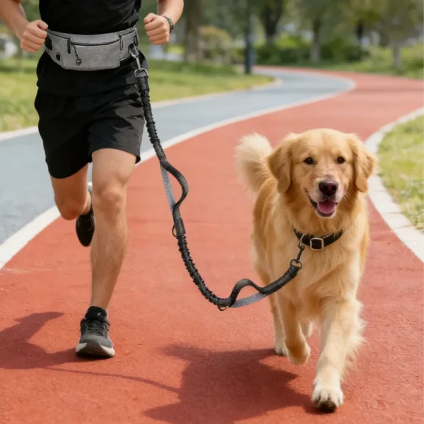 10009 hands free running dog leash with waist belt and elastic bungee shock absorber